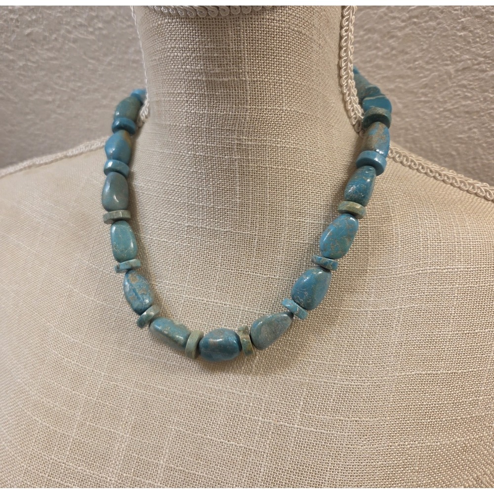 Vintage Chunky Barse Sterling Silver & Turquoise Necklace 18-20"